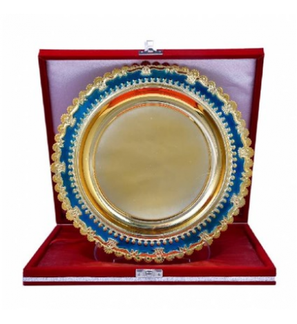 HZ-001 METAL PLAKET TABAK SARI-MAVİ 25x13 CM
